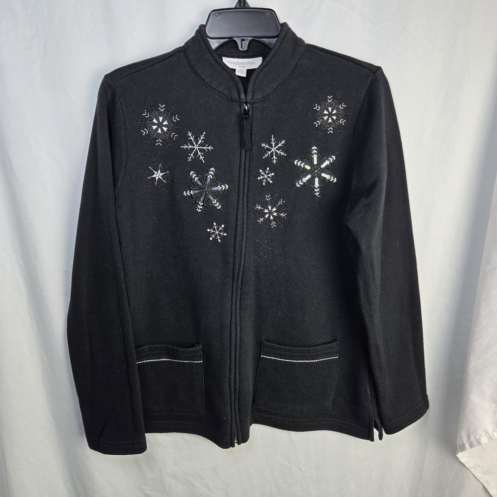 Breckenridge Fleece Zip Up Jacket Embroidered Snowflakes Womens Petite M Sequins